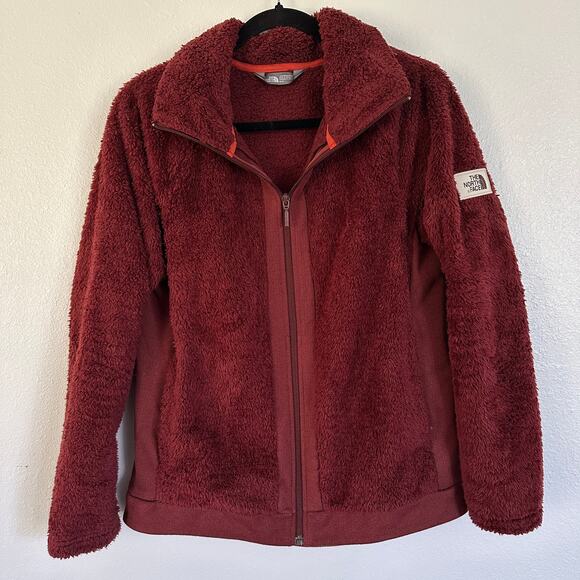The North Face Furry Fleece Teddy Full Zip Burgundy Jacket Womens Medium Pockets - Picture 9 of 9